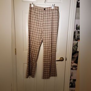 Shein Brown & White Plaid Pants